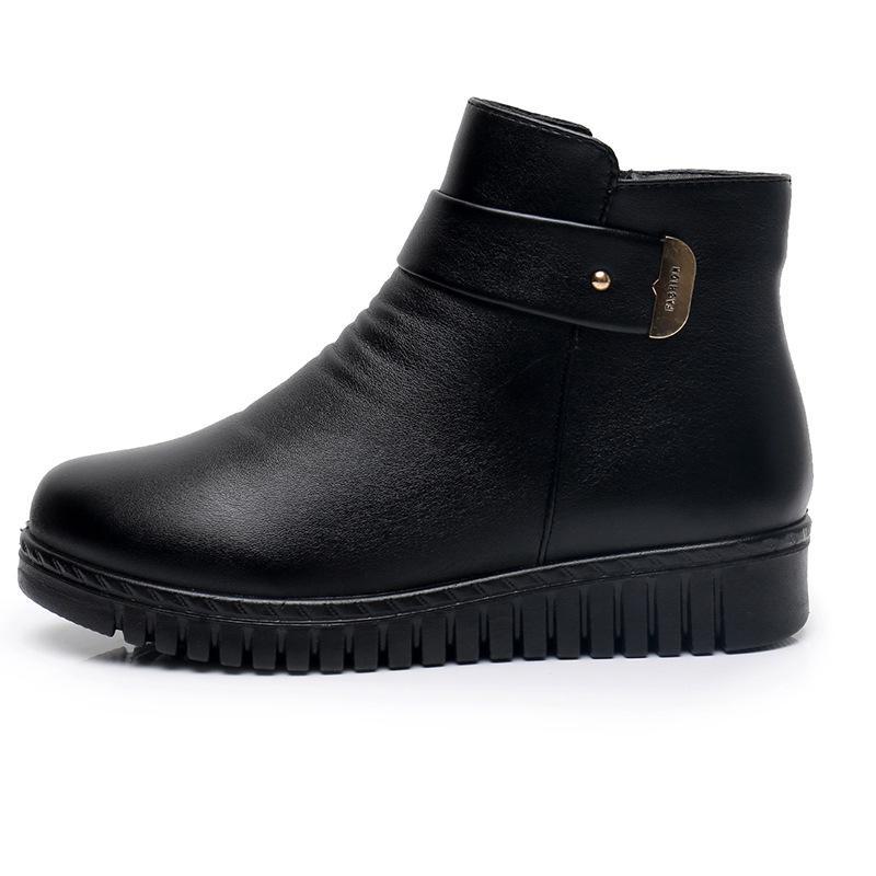 Damen-Winterschuhe aus Baumwolle mit flachem Absatz – warme, rutschfeste Stiefel für mittleres und älteres Alter, Größen 41–42.