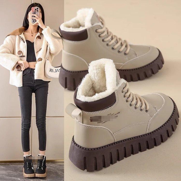 Plush snow boots women's 2025 winter new women's platform plush snow short boots non-slip warm high-top cotton shoes