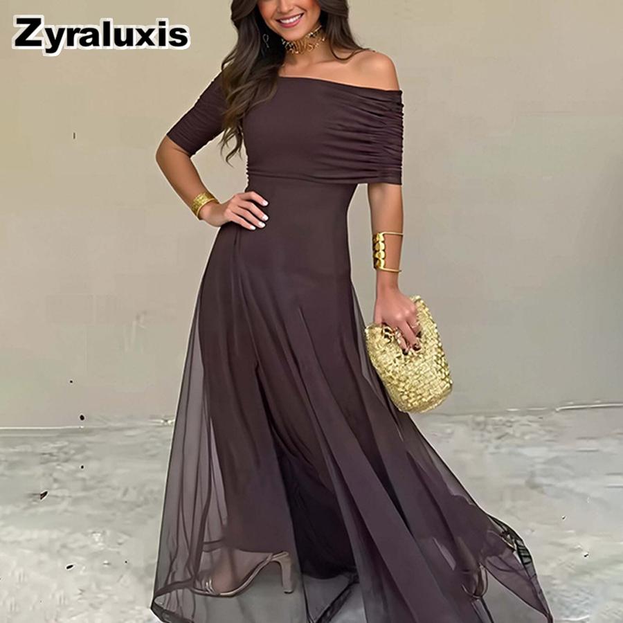 Autumn New Arrivals Women's Elegant One-Shoulder Semi-Sheer Dress Long Gown