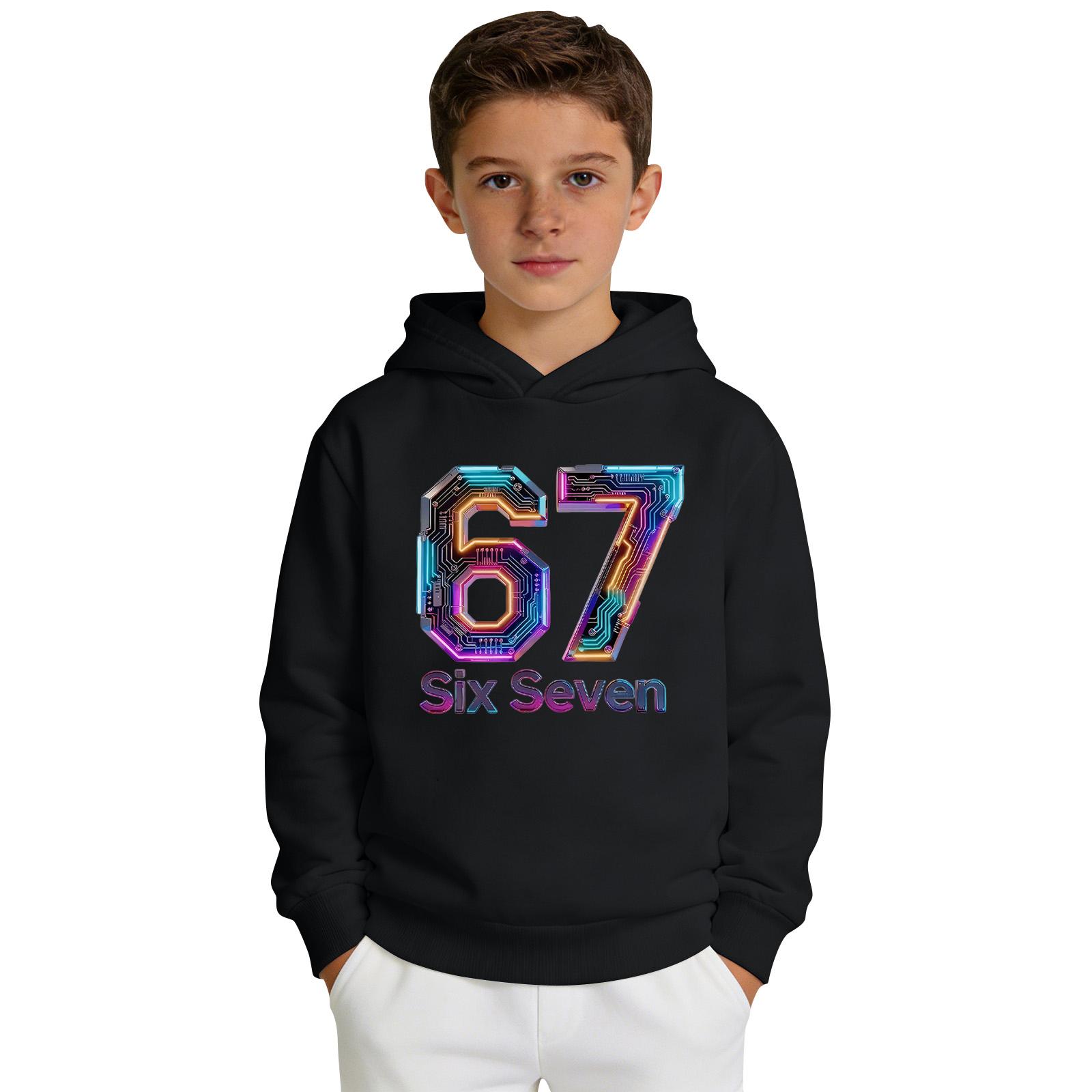 

Свитшот с капюшоном с принтом для мальчиков, повседневный спортивный комфортный свитшот с длинными рукавами 100 чёрный