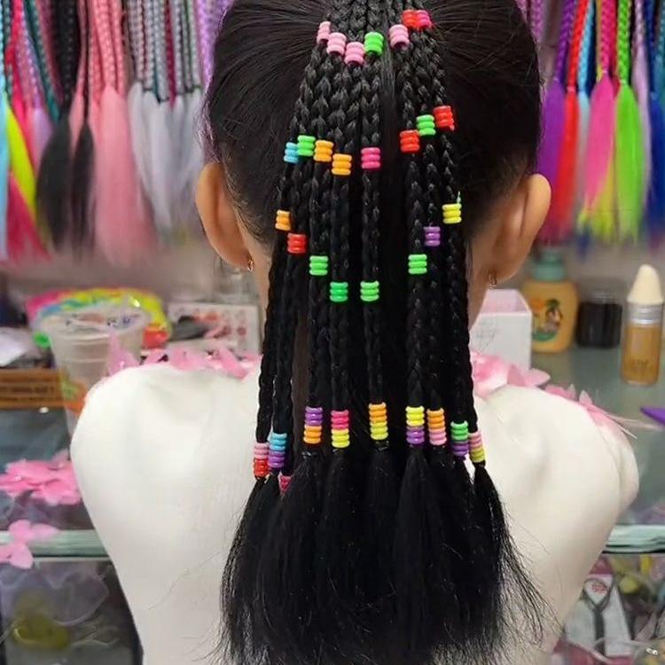 Handmade Beaded Wig Braided Hair Tie with Colorful Beads for Girls