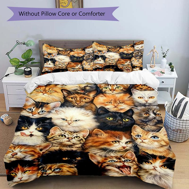 1Pc Cat Collage Art Bedding Set Quilt Cover Pillowcase Home Christmas Xmas Halloween Gift 1 Duvet Cover 2 Pillowcase M92484