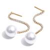 Eetit Temperament Long Zirconia Chain Drop Simulated Pearl Round Dangle Earrings Korean Style Daily Versatile Popular Jewelry