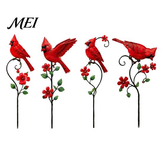 Grandma Memorial Tributes Red Bird Garden Stake, Metal Yard Art Hand Painted Lawn Flower And Ornament for Patio Pathway Site Stake