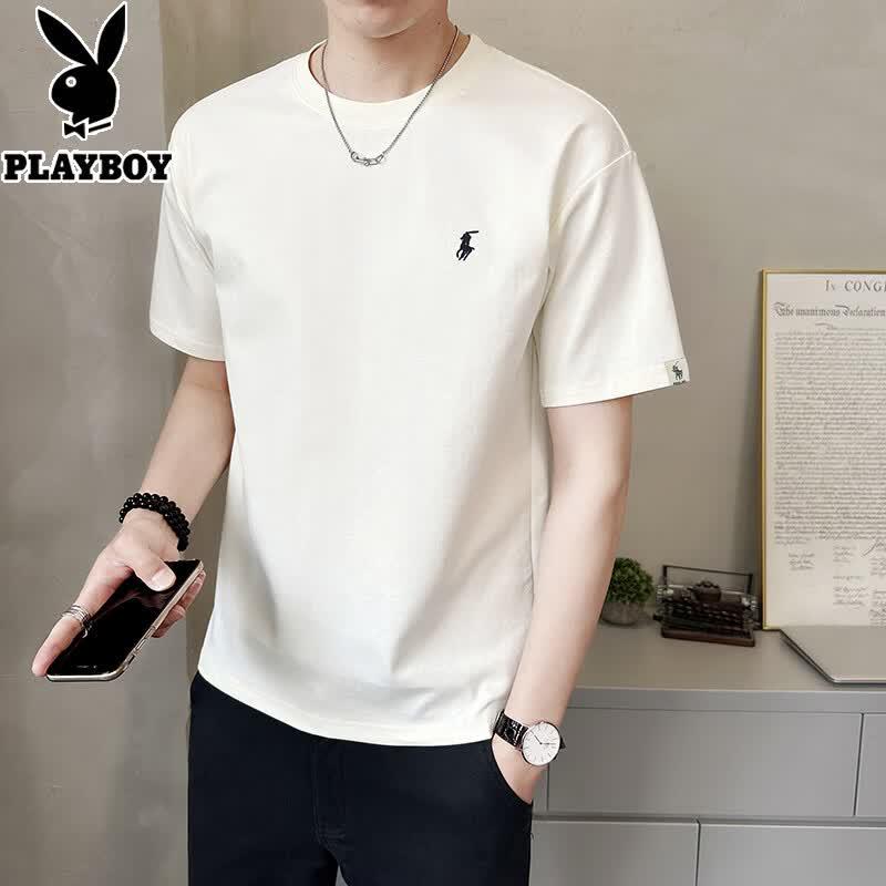 Мужская футболка PLAYBOY с вышивкой, с коротким рукавом L белый