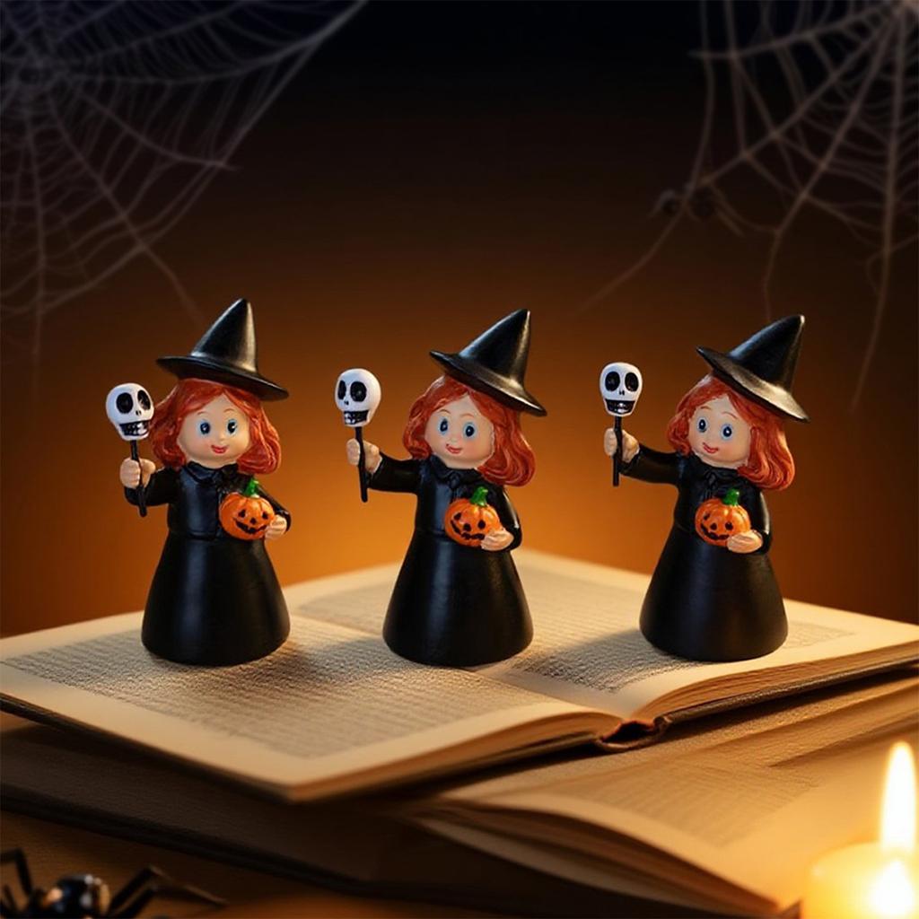 3pcs Witch Statue Halloween Decorations Desktop Home Decor Magic Wizard Figurine Witchcraft Sculpture for Halloween Party