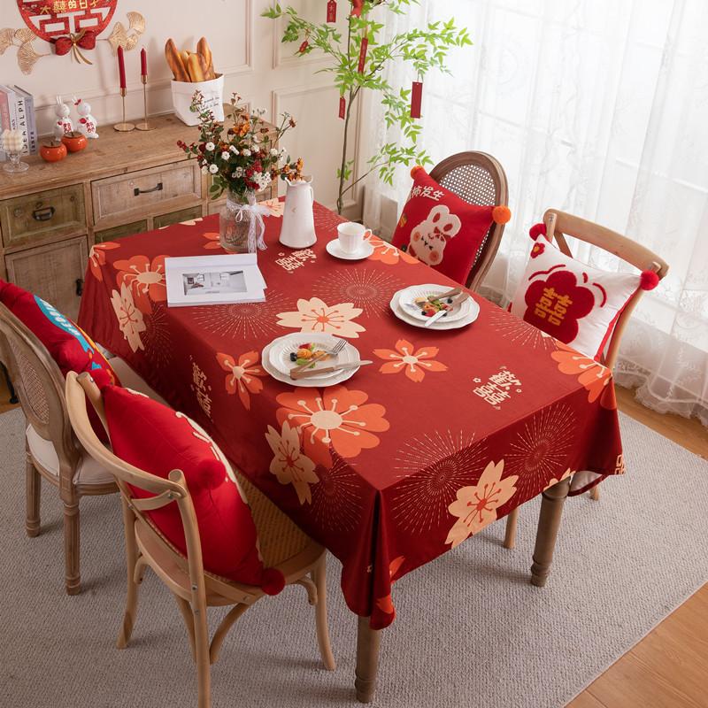 Flannel Printing Wedding Wedding Happy Characters Red Festive Wedding Room Decoration Coffee Table Tablecloth Dining Table Cloth
