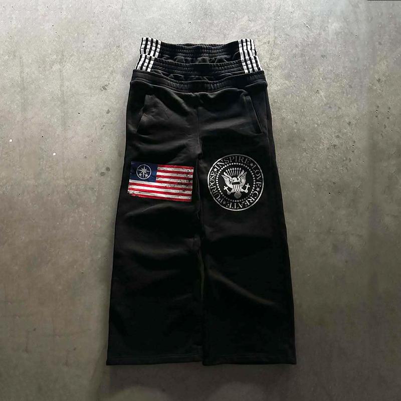 DRIPX Trendy Wide Leg Pants Three Waist Letter Print Street Style Fashionable Sweatpants S чёрный