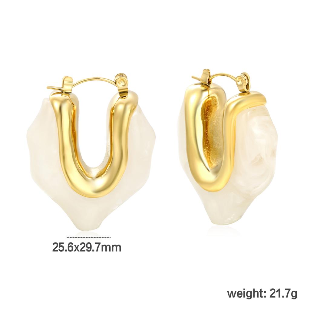 French Maillard Vintage Fashion U-shaped Resin Earrings Light Luxury High-end Stainless Steel Girls' Personalized Jewelry