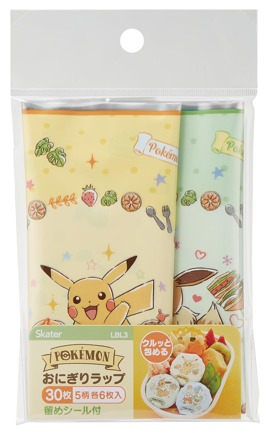 Skater Bento Onigiri 30 18 x with adhesive Pokemon Happy Cafe Wraps, count, 18cm, closures, LBL3-A