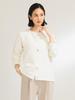Beams Long Sleeve Tweed Knit Free 64150486887 Demi-Luxe Women's V-Neck Cardigan, OFF_WHITE, Size,