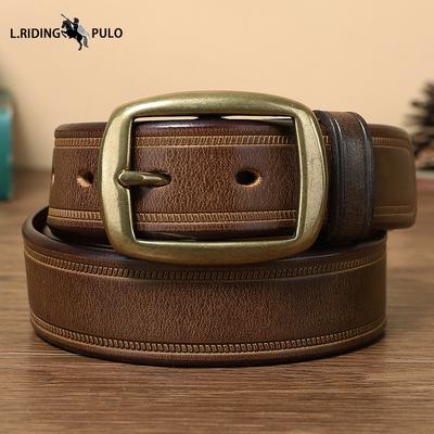 Men's Retro Leather Belt with Genuine Leather Pin Buckle and Top Layer Cowhide Fashionable Korean Style Copper Buckle Trouser Belt