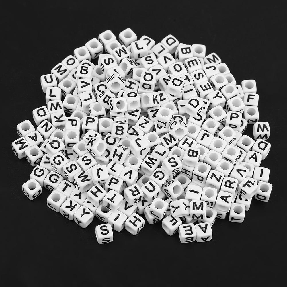 300Pcs White Acrylic Single Letter Cube Beads A Z DIY Bracelet Necklace Accessories