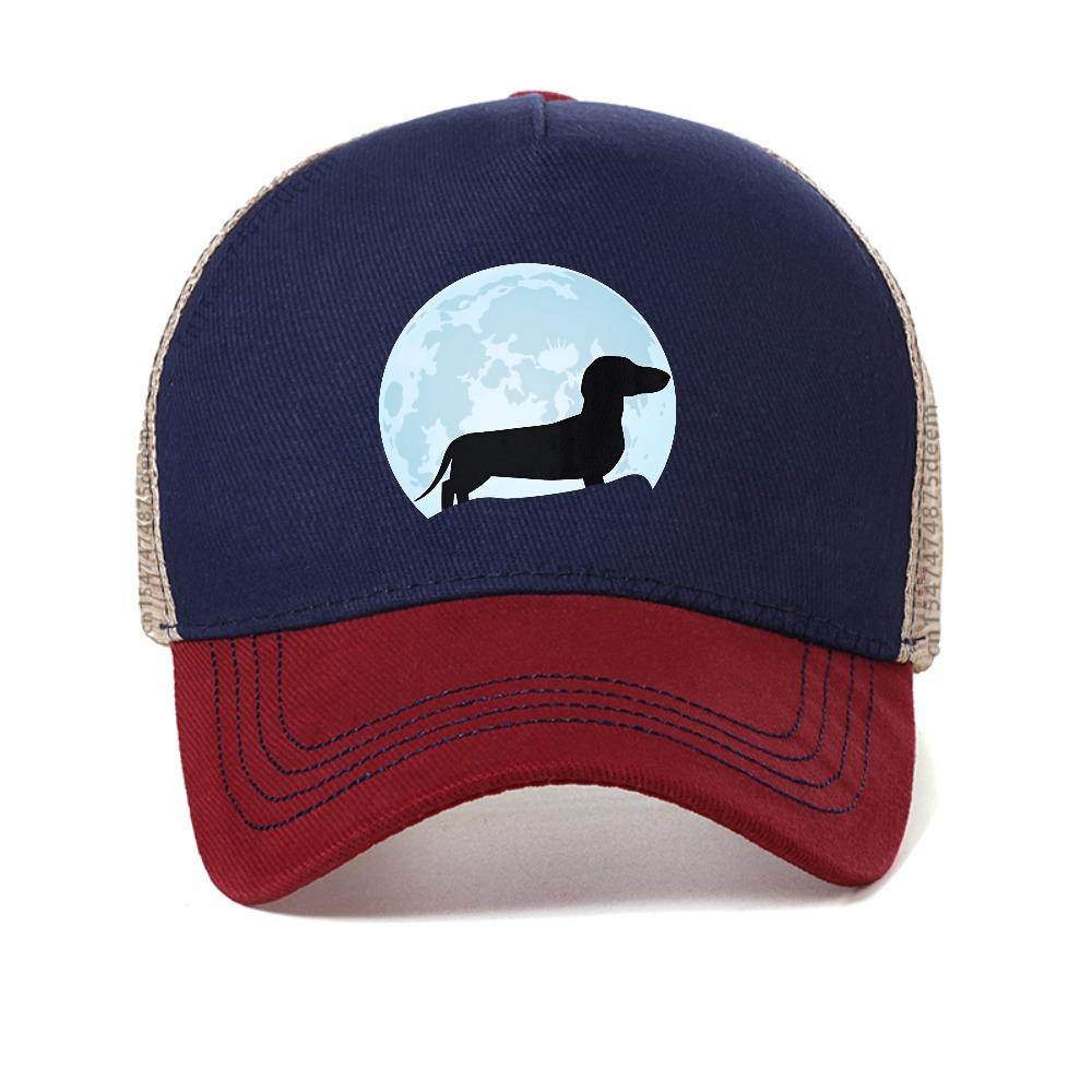 Moon Dachshund Lover Baseball Cap For Women Men Graphic Breathable Sun Hat Sumer Casual Mesh Trucker Caps Adjustable Hats
