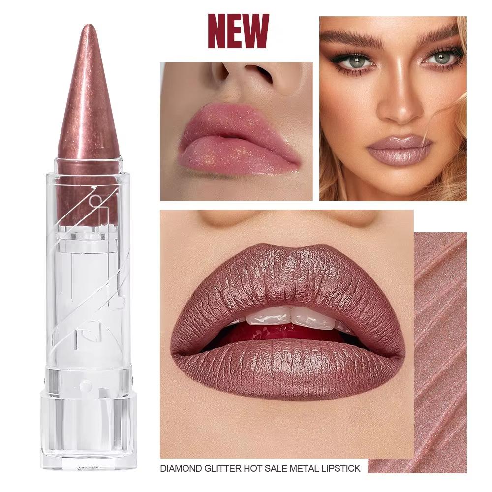 1 buc Ruj Metalic de Lungă Durată cu Sclipici, Glazură de Buze Rezistentă la Apă și Hidratantă, Roșu, Luminoasă, Tint de Buze, Sclipitor, Luciu de Buze Strălucitor, Machiaj