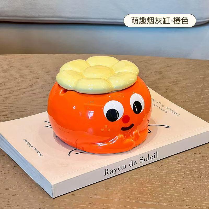 Cute Ceramic Ashtray with Lid Creative Personalized Office Home Living Room Decorative Commercial Use Ashtray Simple Modern