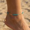 Effie Queen Charming 925 Sterling Silber 3mm Türkis Fußkettchen Schmetterlingsgliederkette Strang Modeartikel Sommer Strandkette SA85