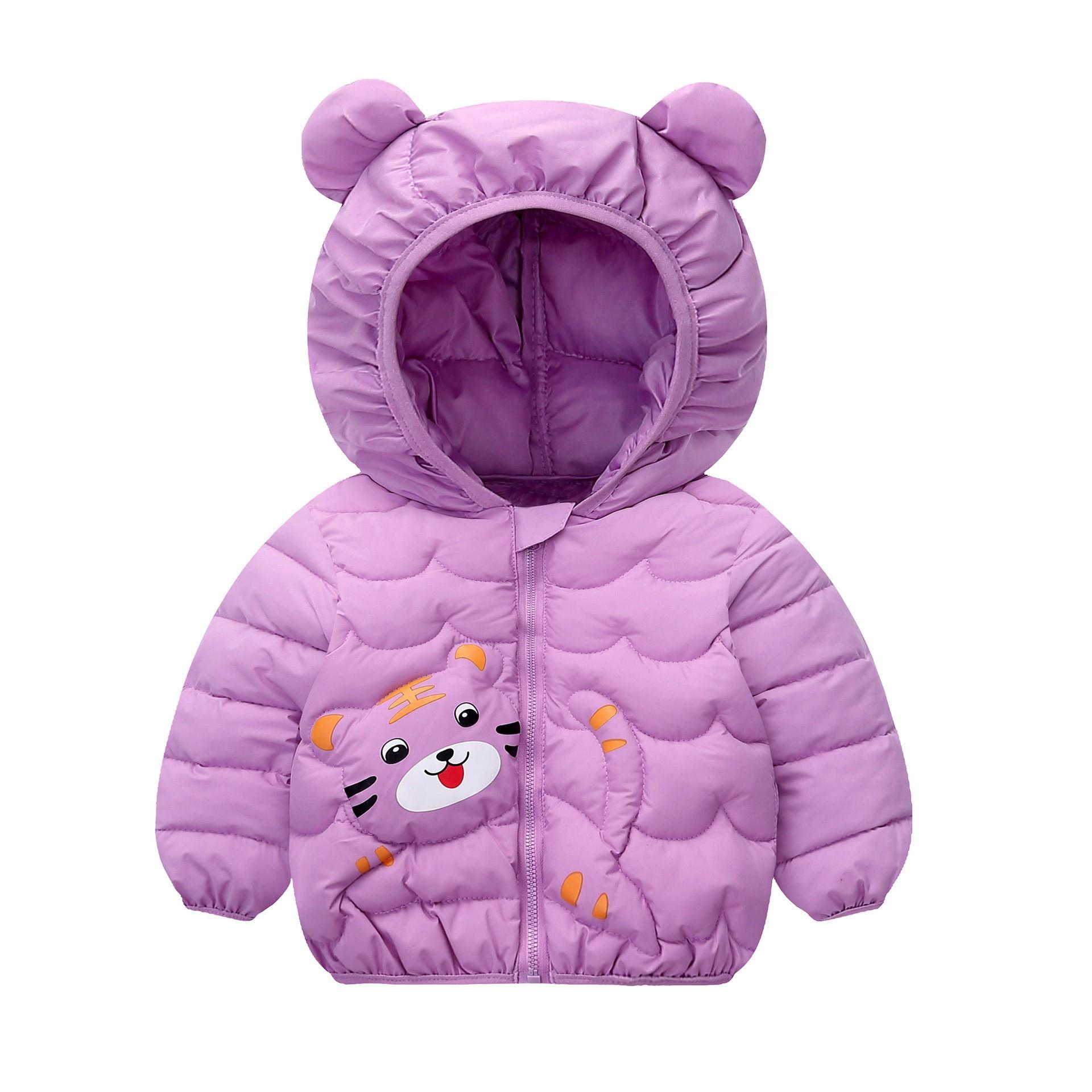 

Kids Puffer Jacket with Hood and Cute Animal Ears Lightweight Quilted Outerwear for Toddlers and Children Soft Warm Cotton Coat 80 фиолетовый