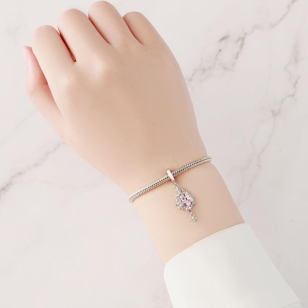 High Quality Copper Colorful Heart Castle Charm Pendant Suitable For Original Bracelets Necklaces Women'S Diy Jewelry Gifts