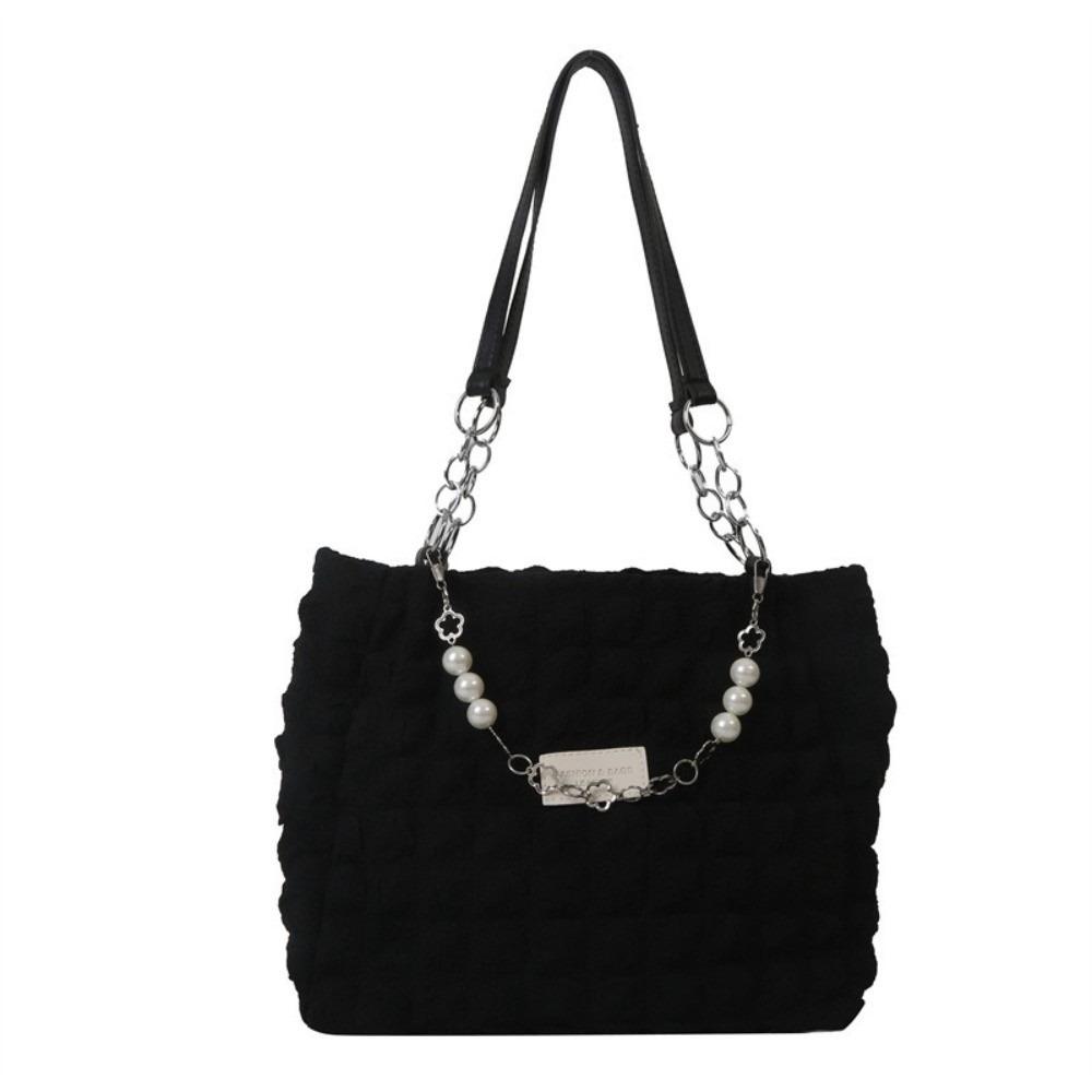 Korean Style Plaid Handbag Beaded Bubble Cloud Bag Fashion Pleated Tote Bag  Girls