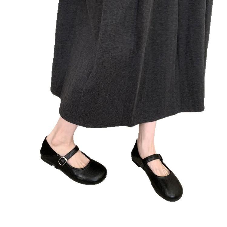 Temperament runda tå platt sula enskor dam nya vår och höst retro Mary Jane små läderskor lätt mun pendlingsskor