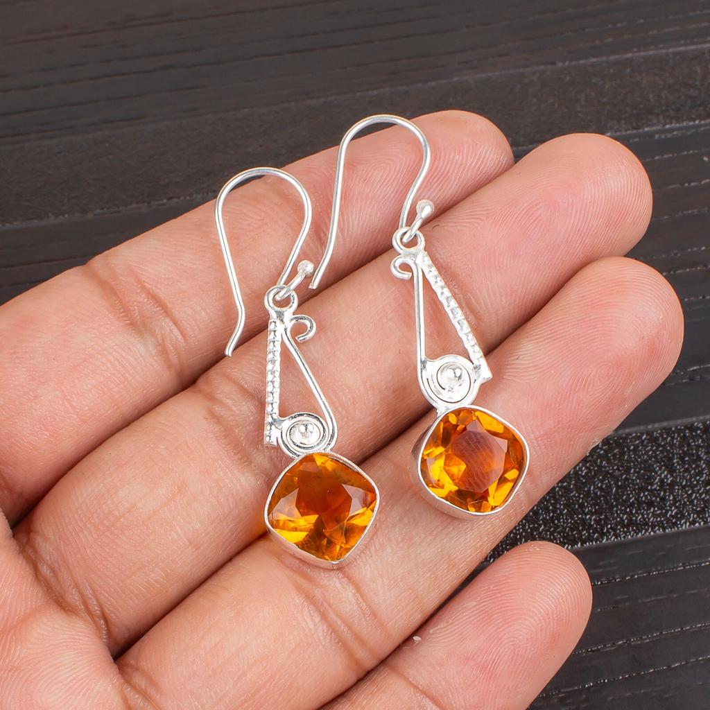 Citrine Gemstone 925Sterling Silver Jewelry Handmade Women's Gift Earrings 1.90" EE-46-1