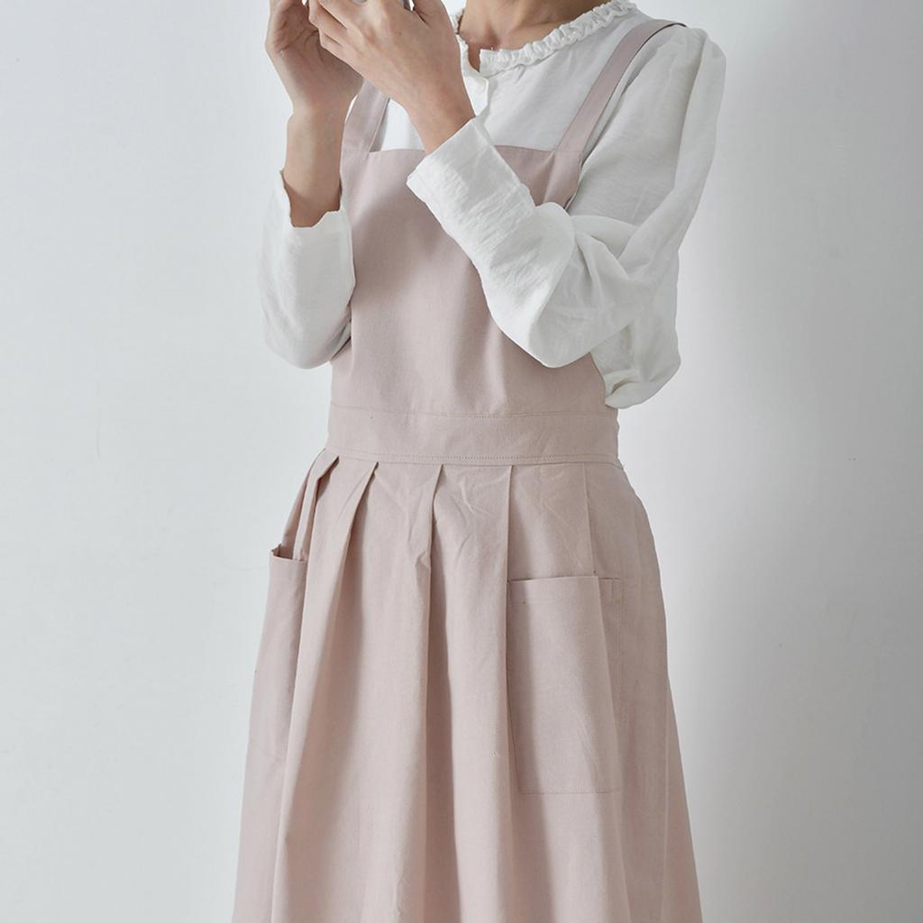 Bavlněná lněná zástěra pro ženy Vintage voděodolná zástěra Zástěra šaty s kapsami na pečení vaření zahradničení práce