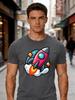 Unisex Crew Neck Tee Cartoon Rocket Cloud Star Front Print Short Sleeve Oversized Male Daily Casual Soft Breathable Basic Wear Top