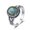 Anello Rame Labradorite Vintage, Gemma Ovale Starlight e Fascia Fiorita Intagliata, Gioielli Moda Boho da Donna Transfrontaliero
