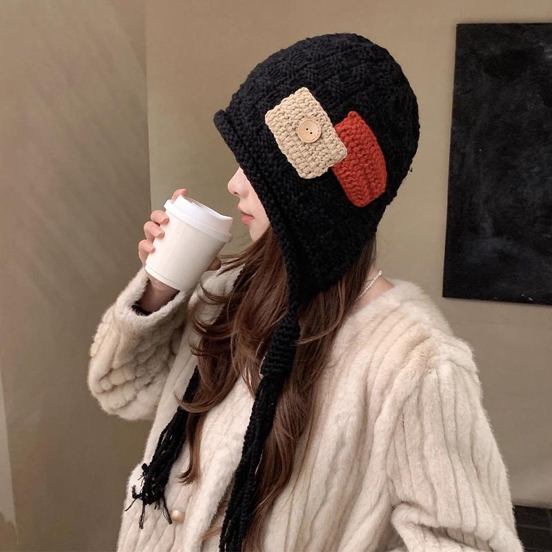 Autumn And Winter Warm Handmade Braid Knitted Hat Trend   Patch Tassel Wool Hat