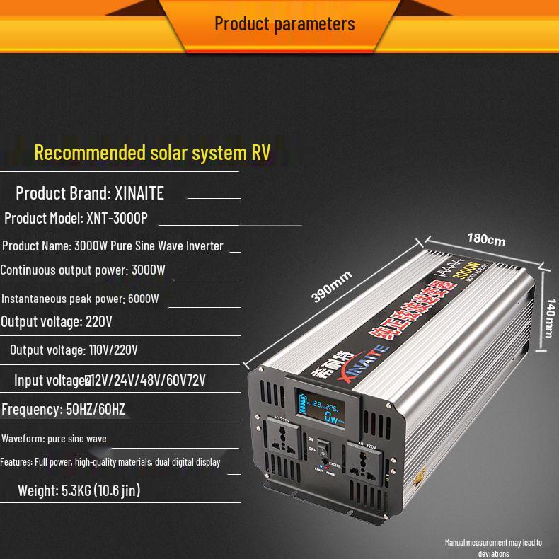 Pure Sine Wave Inverter 3000W/2000W/1000W, 12V/24V/48V to 220V for Car and Home Use