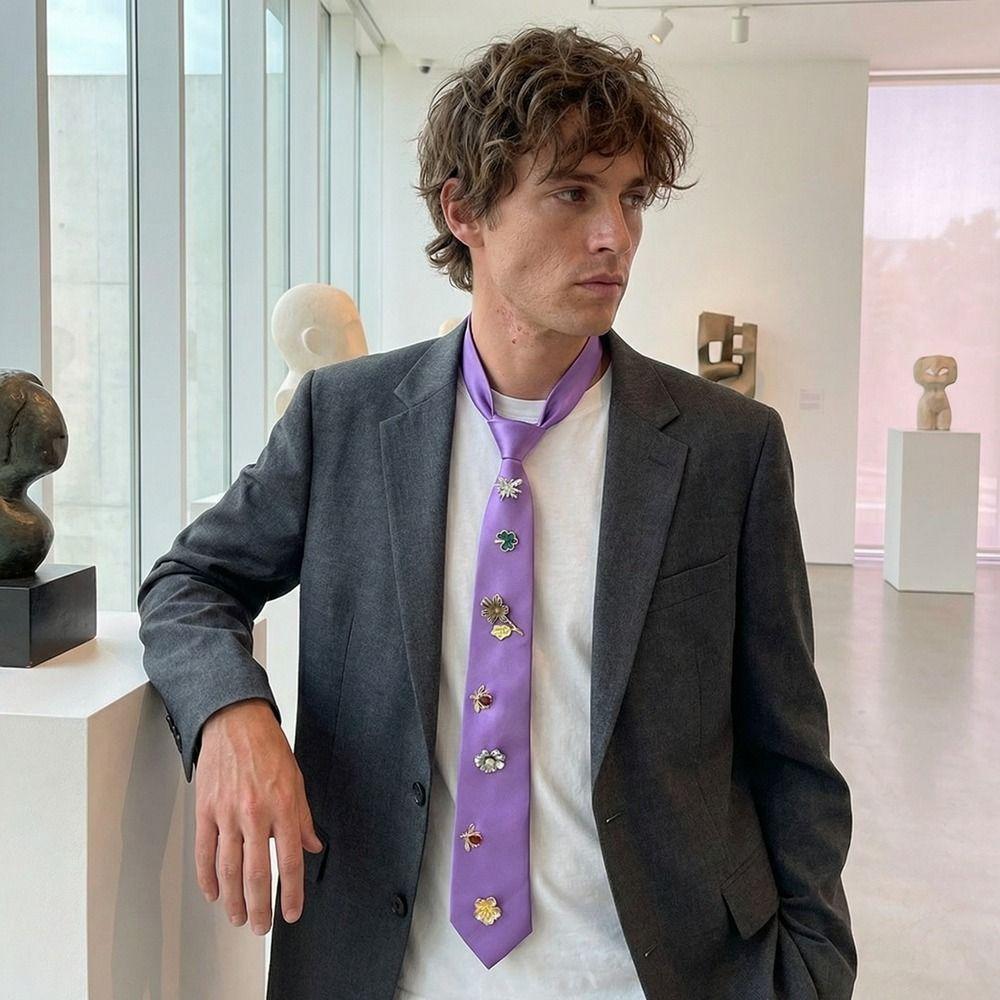Elegant Korean Flower Tie Insect Black Rhinestone Necktie Alloy Academic Style Decoration Shirt Tie JK Uniform Decoration
