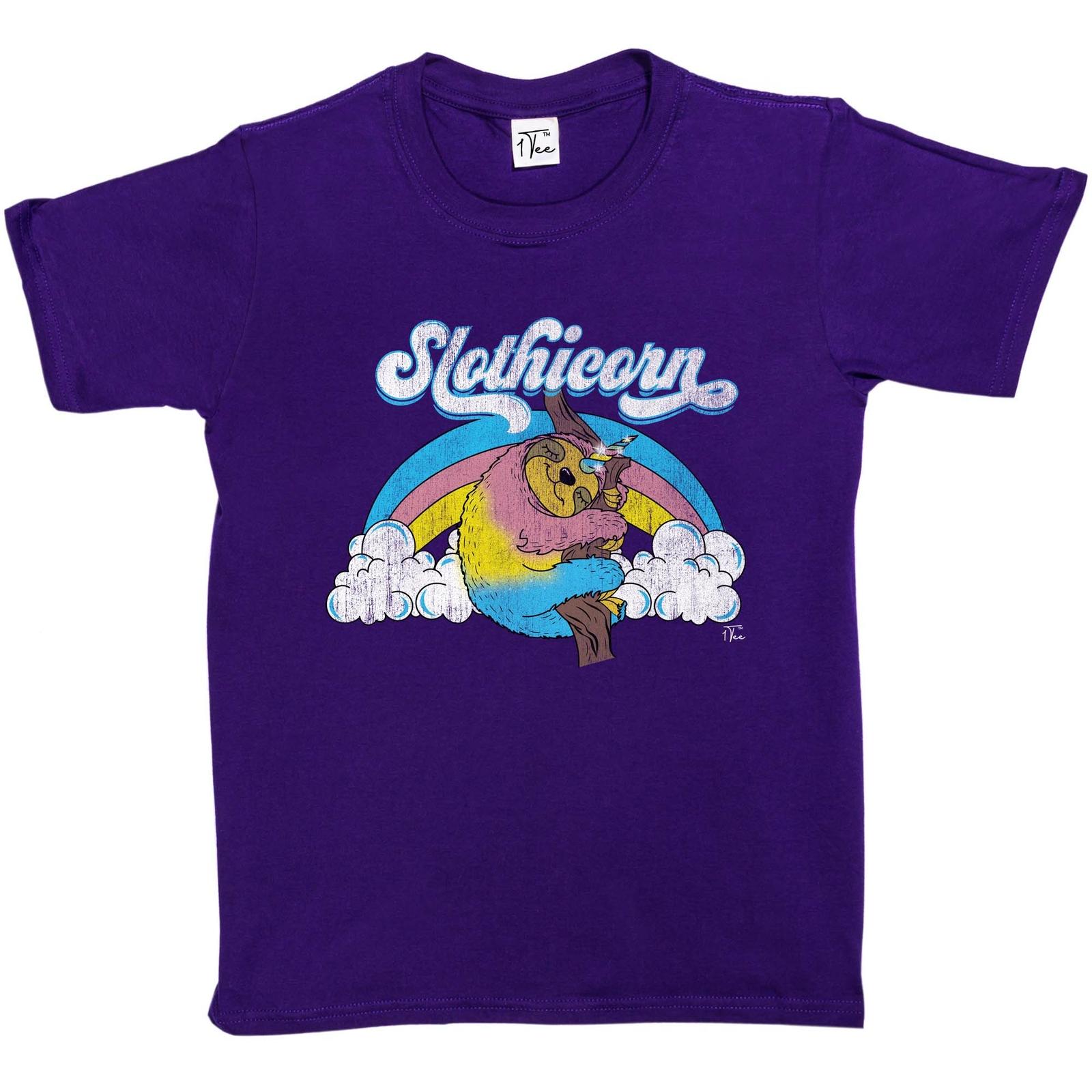 1Tee Kids Girls Slothicorn Rainbow Sloth Unicorn T-Shirt S