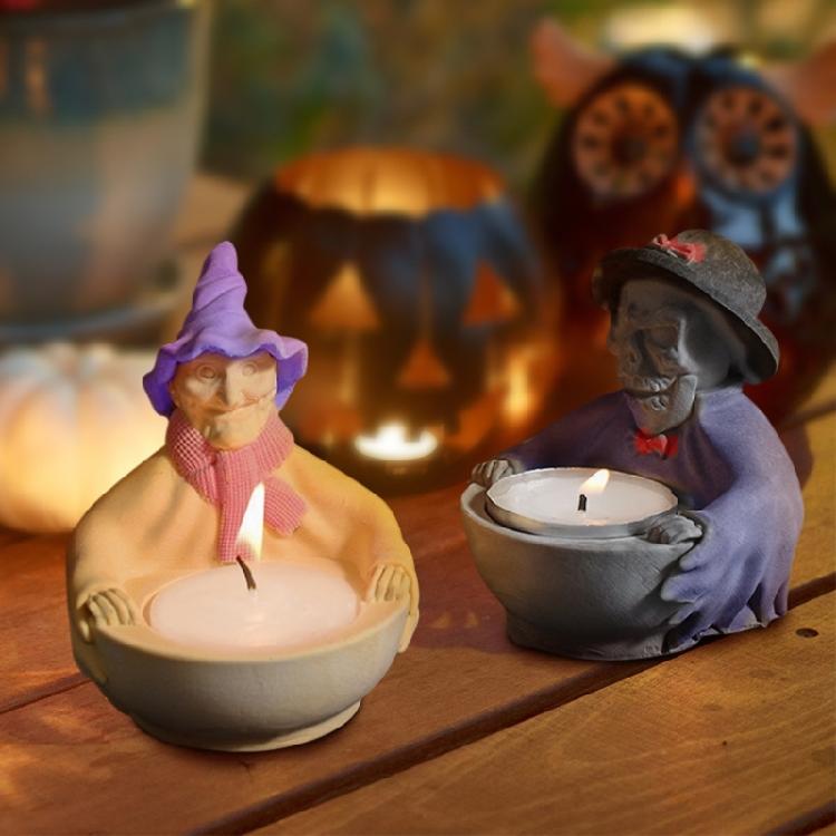 Totenkopf Hexe Silikon Kerzenhalter Form Einfaches Entformen für Kerzenständer Halloween Party Dekoration Epoxidharz Projekt