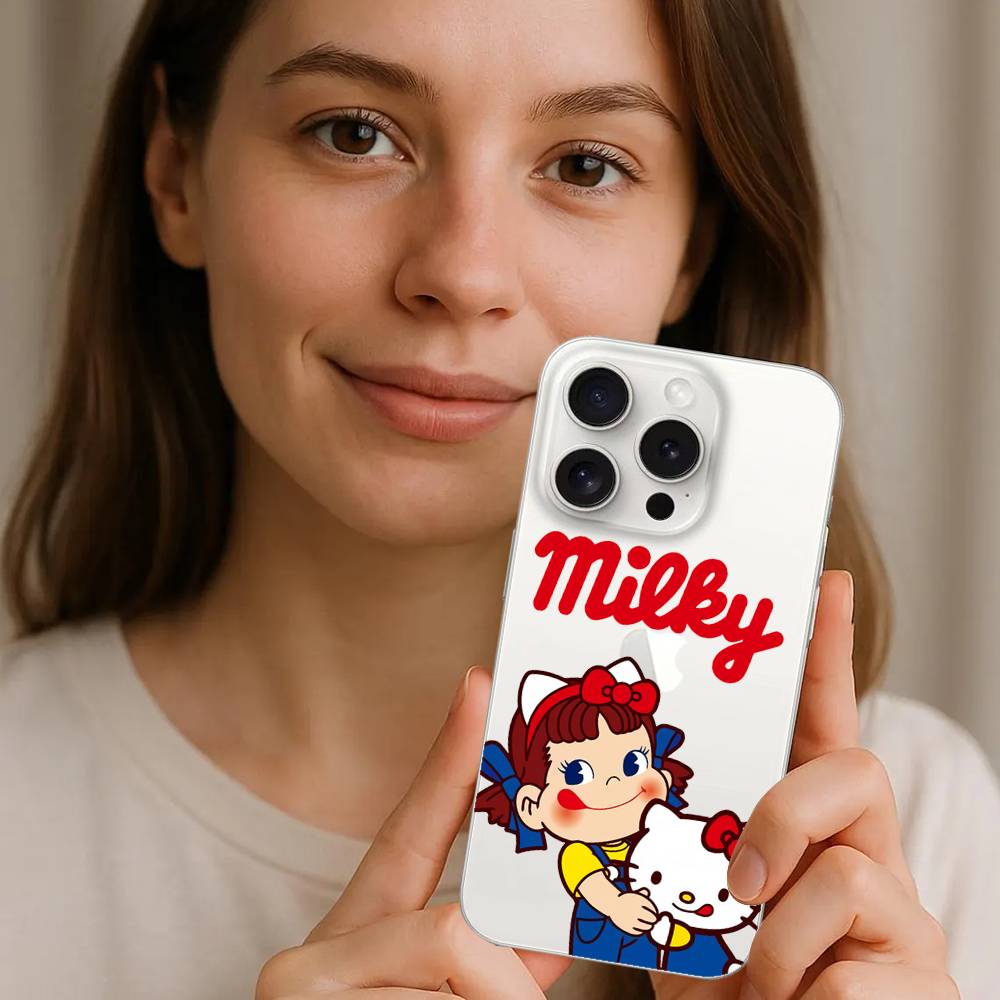 Fujiya Milky Peko Chan Phone Case For IPhone 17 16 15 11 14 12 13 16 Pro Max X XR XS Max Plus Clear Soft Cover