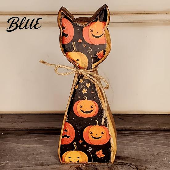 Halloween Tiered Tray Decor Rustic Wooden Cat Ornament Vintage Halloween/Flower Wood Tabletop Signs Thanksgiving Craft Gifts Distressed Animal