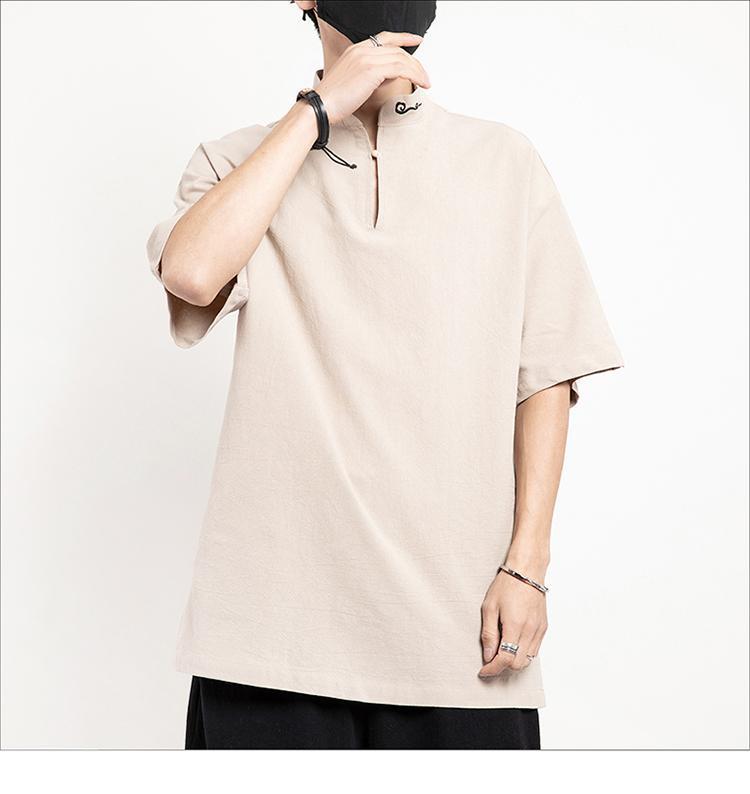 2022 Chinese Style Men's Casual Cotton Linen T-shirt, Retro Plus Size Long Sleeve Tang Suit