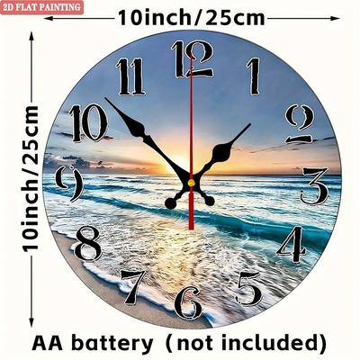 Strandszene Wanduhr. Küsten-Sonnenuntergangsdesign für Wohn- oder Schlafzimmer.