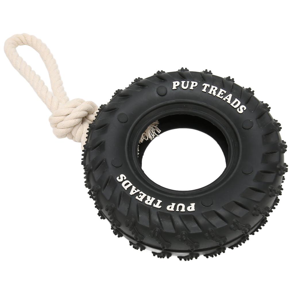Dog Tire Chewing Toy Bite Resistant Treat Dispensing Rubber Aggressive Dog Tug Toy with Rope for Medium Large Dogs