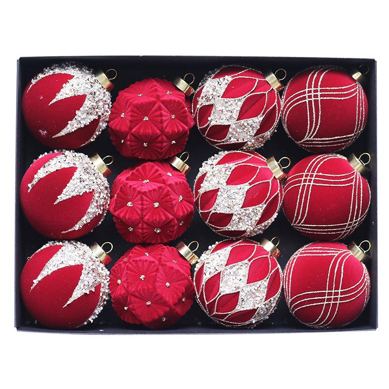12 Pieces/set, Christmas Decorations, Colored Diamonds, Flocking, Christmas Ball Gift Package, Christmas Tree Pendant, Holiday Decorations