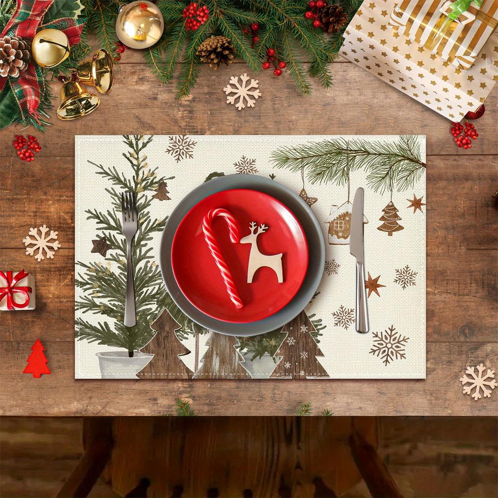 4/6pcs Christmas Tree Snowflake Star Pine Branch Placemats, 12x18 Inch Washable Table Mats for Kitchen Dining Home Party Decor,