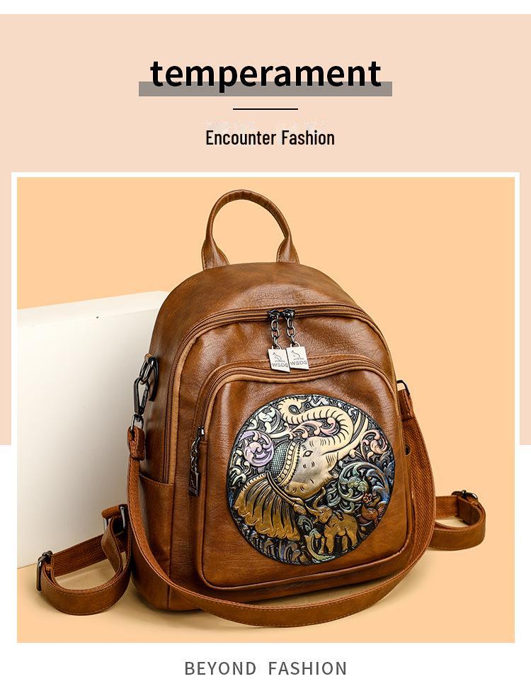 Jixiang 2024 Trendy batoh z ovčí kůže s vyšívaným potiskem v národním stylu pro studentky