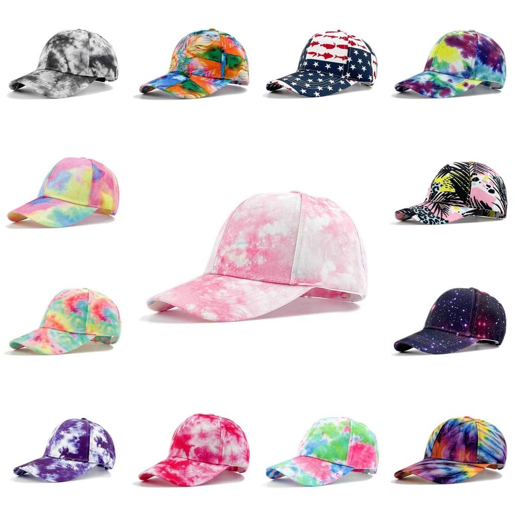 Dye Tie Print Baseball Cap Hip Hop Color Block Graffiti Visor Hat Protection Sun