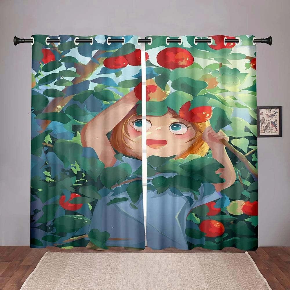 Cartoon Flower Floral Maid Girl Blackout Window Curtains for Bedroom Living Room Bathroom Kicthen Door Hall High Shading New