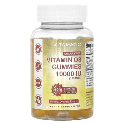 Vitamine D3 sans sucre, Orange naturelle, 250 mcg (10 000 UI), 120 Gommes