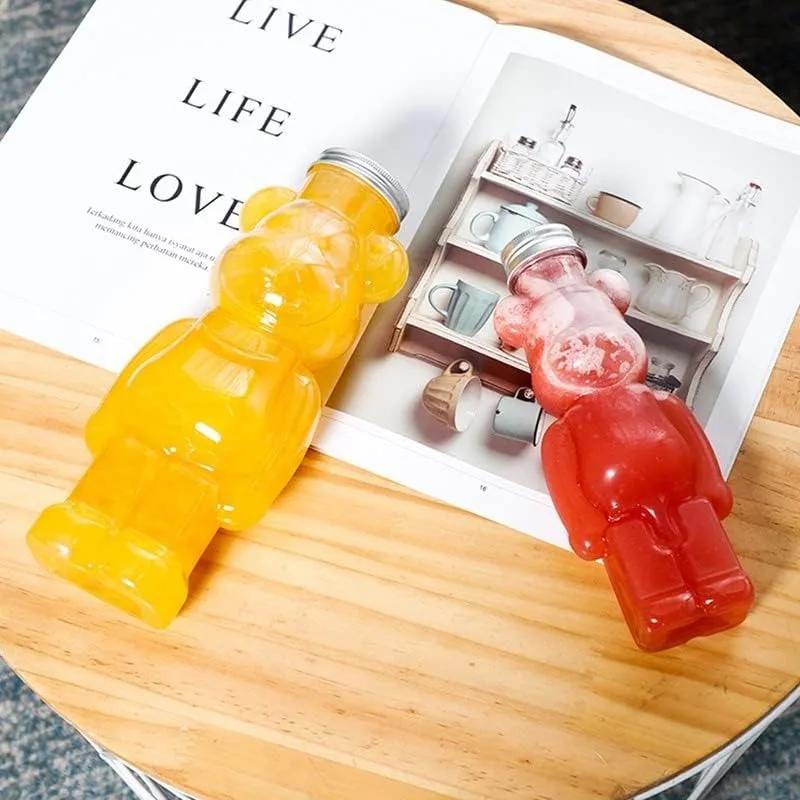1-10PCS 500ml Violent Bear Milk Tea Bottle Disposable PET Transparent Juice Bottle Cartoon Bear Portable Juice Yogurt Bottle