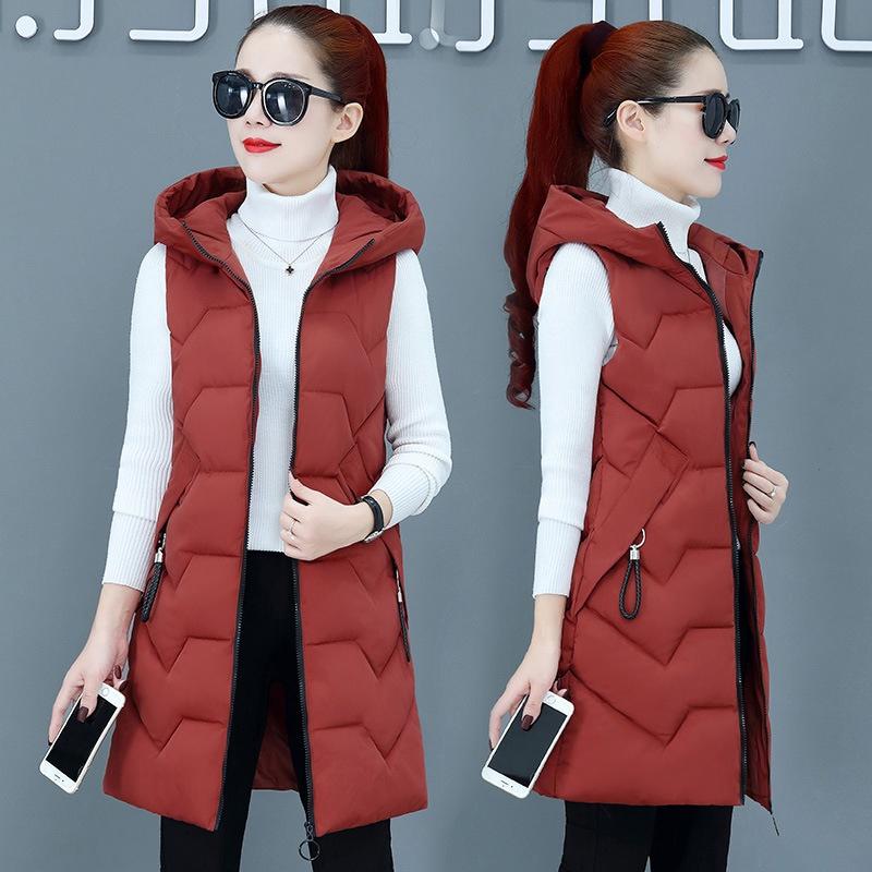 IELGY mid-length down cotton vest women's autumn and winter new style Korean hooded cotton vest warm vest waistcoat