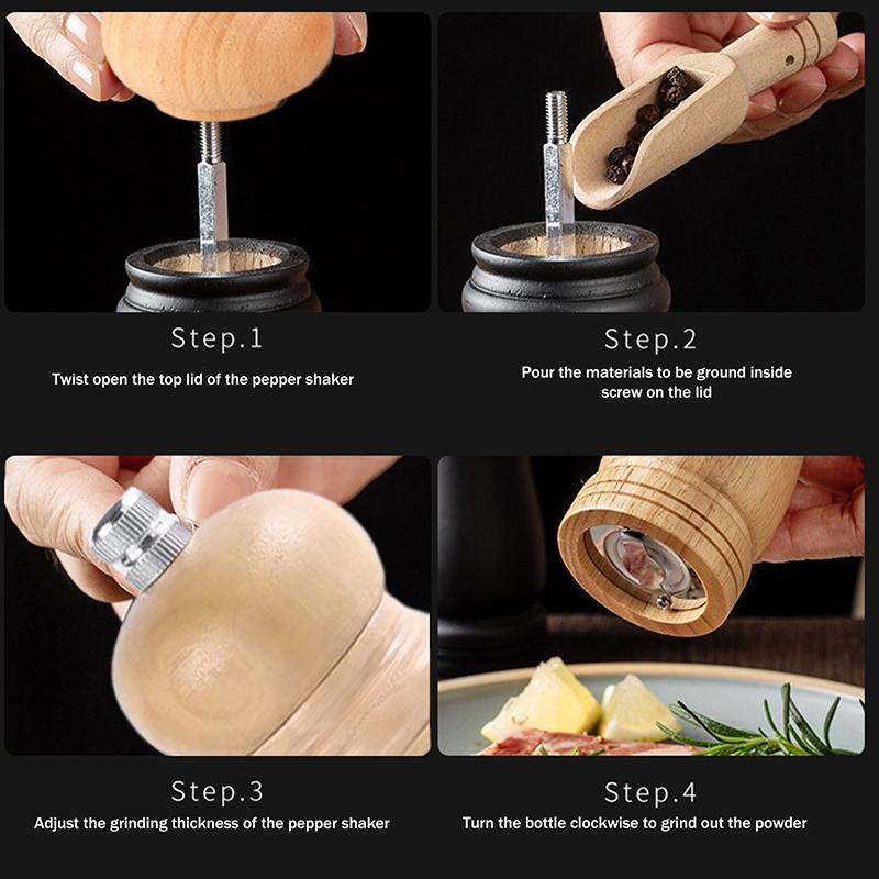 Wood Pepper Grinder Pepper Mill,Adjustable Coarseness 6/8/10 Inch Wooden Peppermill, Ceramic Grinding Mechanism Salt Mill
