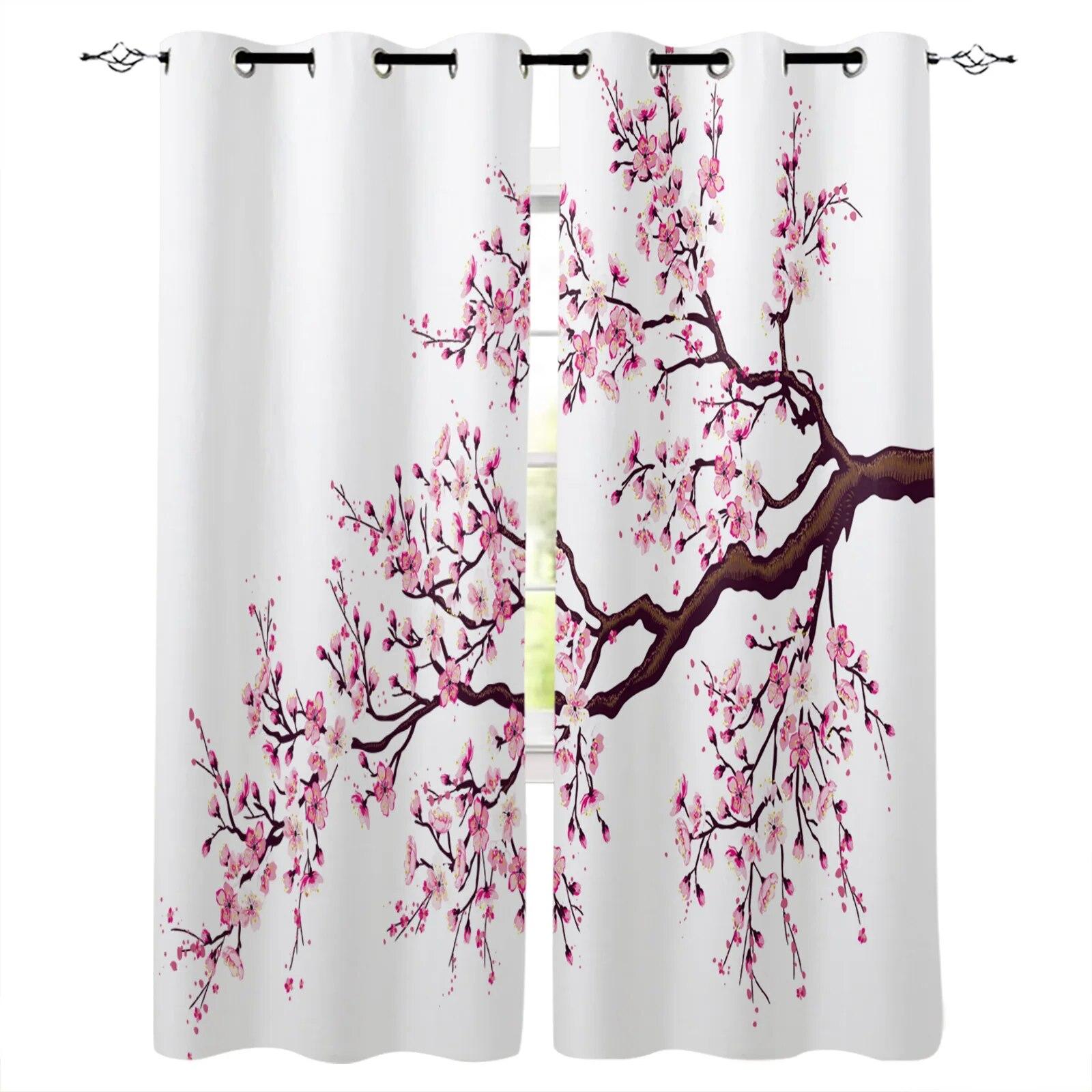 

Черные шторы Весенняя вишня для спальни, гостиной, с высокой степенью затемнения, современный декор оконных занавесок W50xH130(CM)x2PCS-Rod pocket