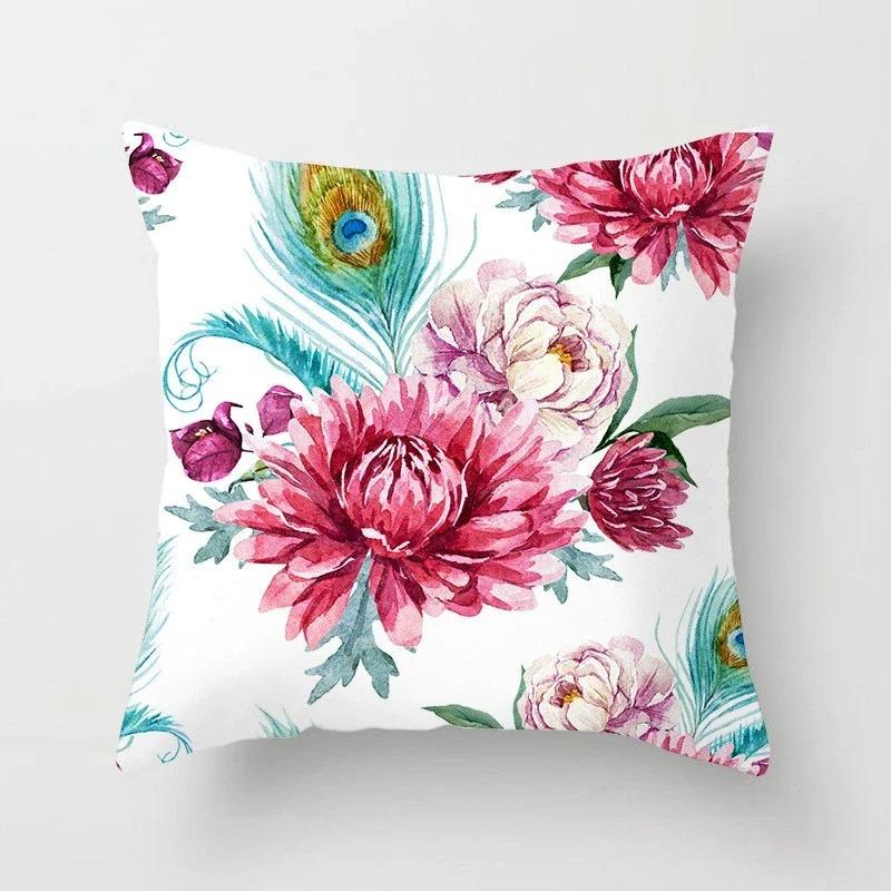 Peacock Feather Pattern Polyester Cushion Cover Throw Pillow Decorative Cushion Pillow Cover Sofa Decorative Pillow Cover